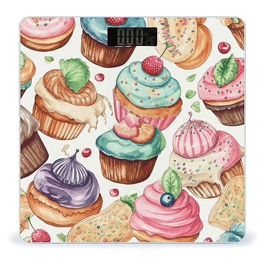 Cupcakes Donuts Muffins Sugar Bathroom Scale for Body Weight Bathroom Weighing Scale with Backlit LCD Display Highly Accurate Measures Weight Up to 180kg