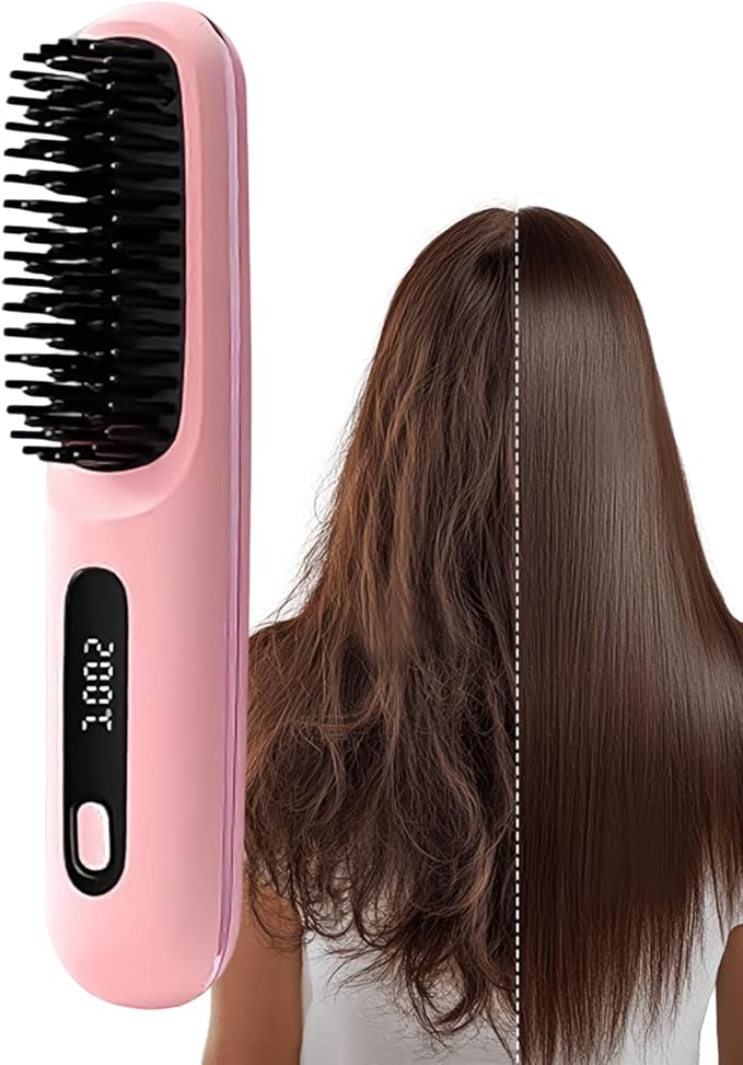 Cordless Hair Straightener Brush | Cordless Thermal Straightener Comb | Portable Electric Flat Straightener for Home Styling Travel and Salon Women and
