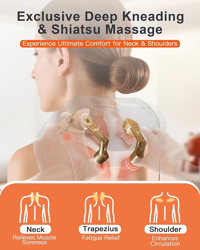 Neck and Shoulder Massager with Heat : Cordless Kneading Neck Massager for Pain Relief Deep Tissue - 3 Modes 2 Intensity &amp 2 Heat Settings Hands-Free Daily Comfort for Office and Home Use