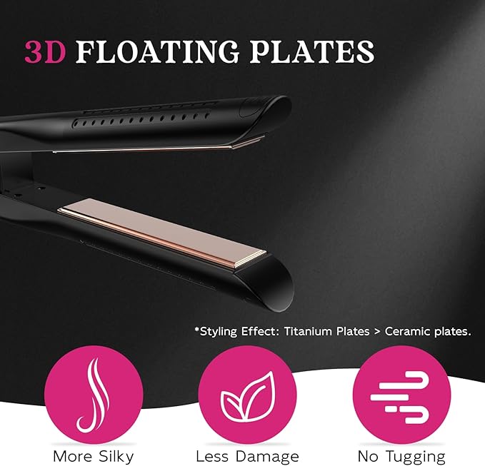 SKIMI Airflow Styler 2.0 Titanium Flat Iron Hair Straightener &amp Curling Wand 96 Cool Air Vents for 48H Lasting Style Dual Voltage for Travel &amp Home Anti-Tangle 5 Temps (Black &amp Blush).