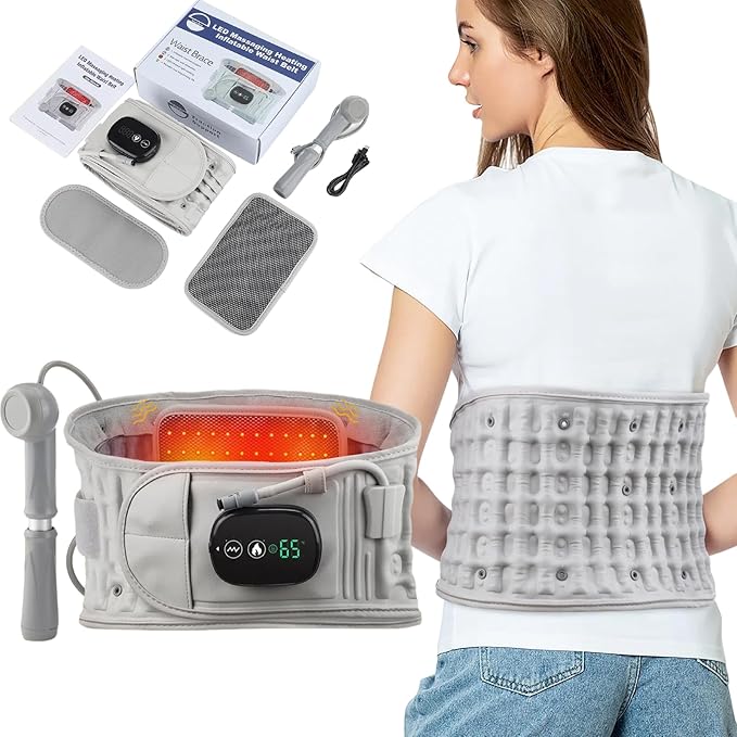 Aimery 2025 Upgraded Version 3-in-1 Sciatica BeltDecompression Back Belt with Red Light Heating and Massage Back Reliever Inflatable Back Brace for Spinal Lumbar Woman Men Heating Pad (1)