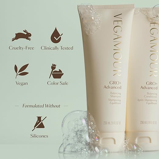 VEGAMOUR GRO+ Advanced Balancing Shampoo | Lightly Exfoliates Cleanses and Removes Buildup Without Stripping | For Severe Signs of Thinning | Color Safe Vegan Cruelty-Free (8 Fl Oz)
