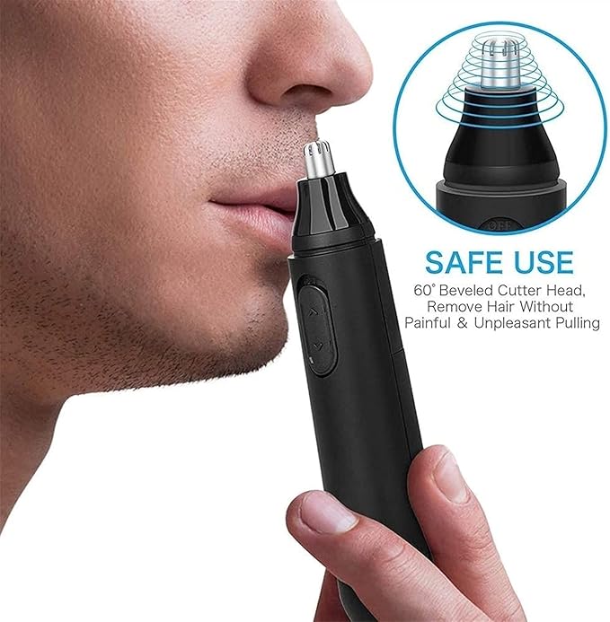 Nose Hair Trimmer for Men Electric Nose and Ear Hair Trimmer with 360° Rotating Painless Dual Edge Blades Waterproof Mute Motor Battery Operated