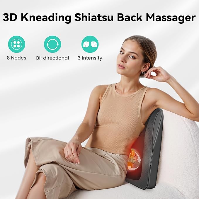 Snailax Shiatsu Lower Back Neck Massager with Heat Kneading Back Massager for Back Pain Relief Deep Tissue Vibration Massage Pillow Ideal Gifts for Men Women Mom Dad