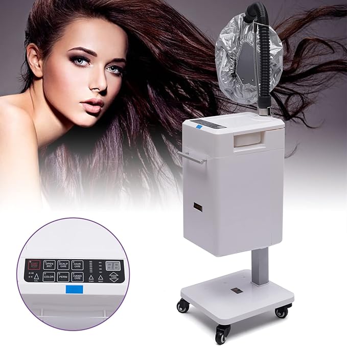 Professional Nano Hair Steamer and Hair Color Processor Smart Touch Control Anion Hair Repair and Hair Care Instrument for Low-Temperature Perm Steam Dyeing Salon Spa Steam Hair Care with Caps 500W