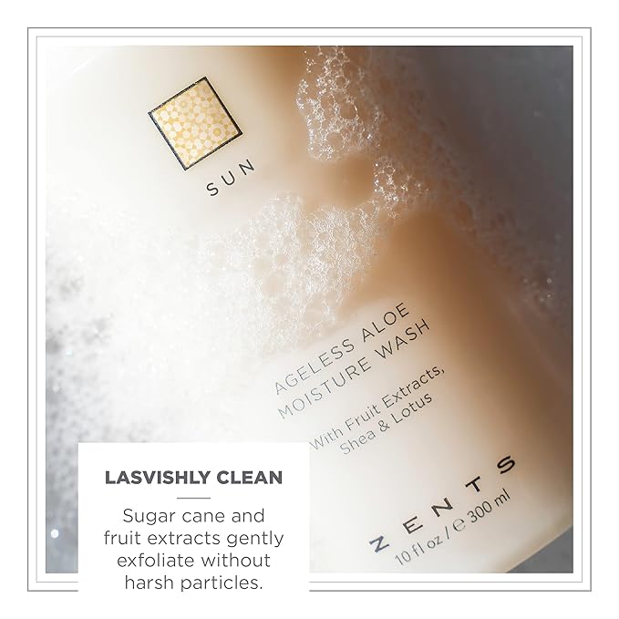 Zents Hand &amp Body Wash (Sun Fragrance) | Hydrating Anti-Aging Cleanser with Organic Shea Butter &amp Aloe for Dry Skin | Gentle &amp Nourishing | 10 fl oz