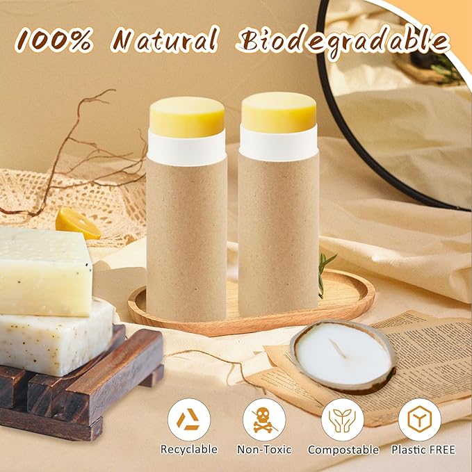 10 Pcs 2.5 oz Paperboard Deodorant TubesEmpty Push-Up Style Kraft Paper Tube HolderCardboard Biodegradable Round Solid Container for DIY Homemade Lotion Barsbody Deodorant Sticks- Brown