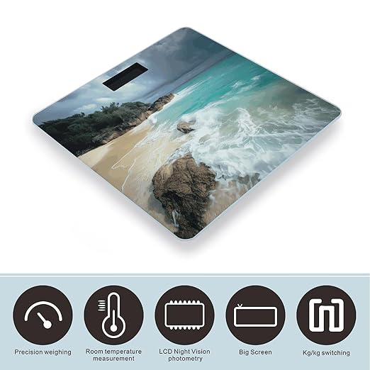 Serene Coastal Digital Bathroom Scale for Body Weight Weighing Scale with Backlit LCD Display High Precision Measurements &amp Measures Weight Up to 180kg