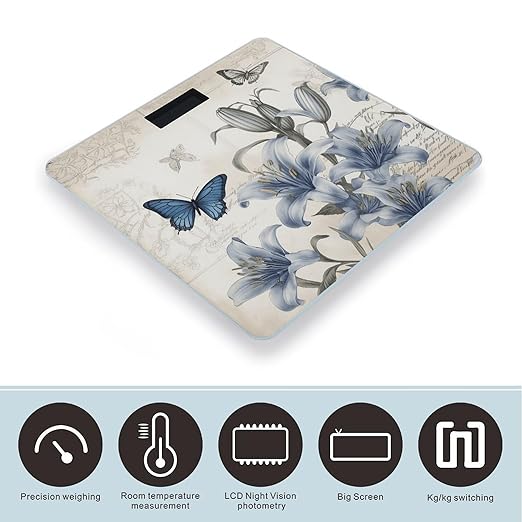 Blue Flower_77250406 Scale for Body Weight Smart Scales Digital Bathroom Scale High Precision Weighing Scales with Large Display Weighing Machine for People