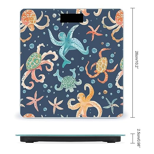 Turtle Octopus Pattern Ocean Theme Scale for Body Weight Smart Scales Digital Bathroom Scale High Precision Weighing Scales with Large Display Weighing Machine for People