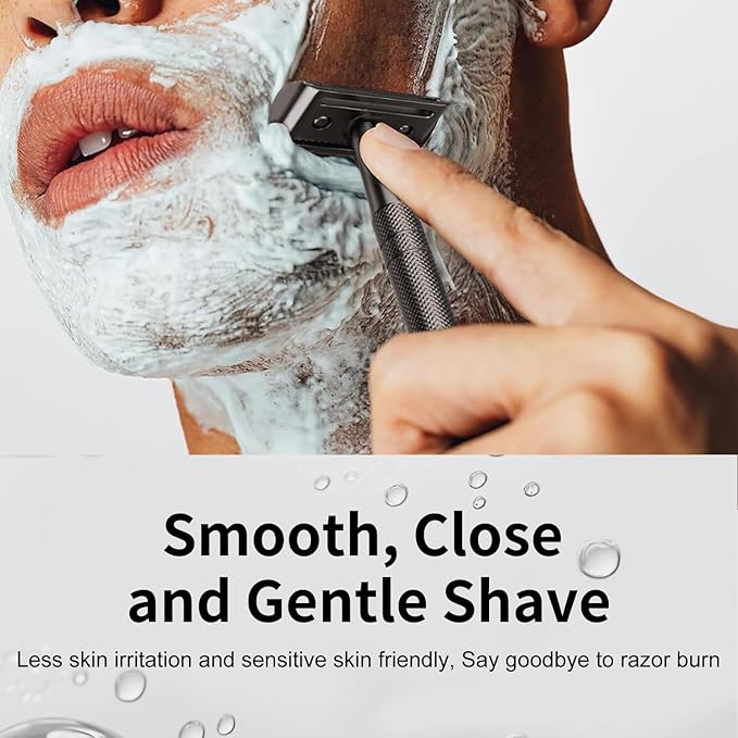 Black Stainless Steel Safety Razor with Extra 50 Safety Razor Blades