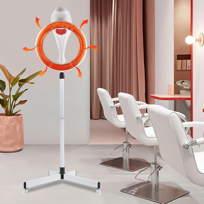 Hooded Stand Up Hair Bonnet Dryer Orbiting Rotating Hair Processor Perm Styling with Timer Swivel Caster Rolling Base for Beauty Salon or Home Use 360 Degree Rotation Compatible White