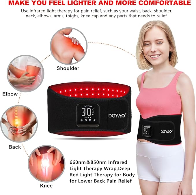 Cordless Rechargeable Red Light Therapy Belt Wearable Infrared Light Therapy with Pulse Mode Removable 4000 mAh Battery 5 Light Intensities to Relieve Back and Lumbar Body Pain