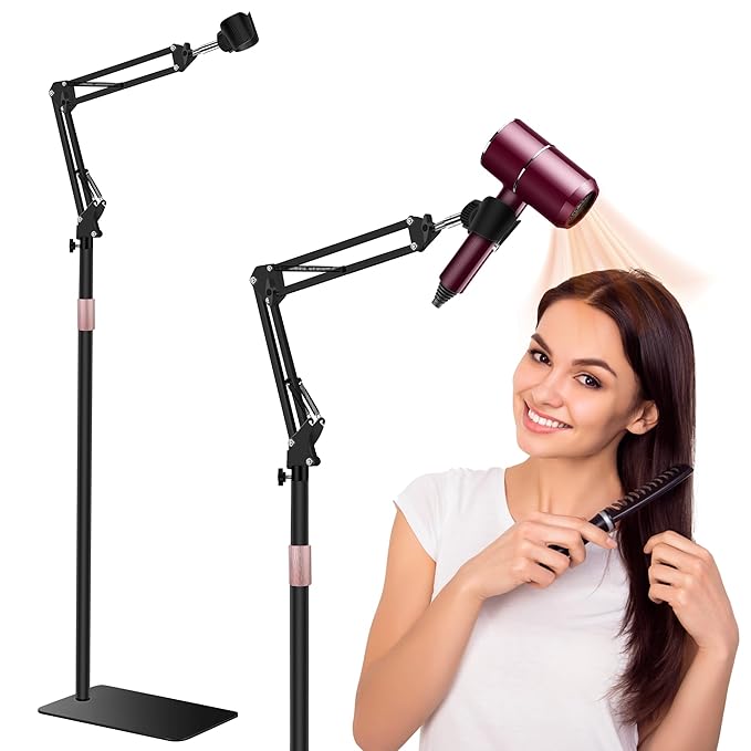 Hair Dryer Stand 1.68M Height Adjustable Hands Free Blow Dryer Holder with Heavy Base 360 Degree Rotating Work with 99% Dryers Gift for Mom Elder Frozen Shoulder - Black