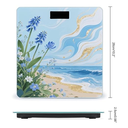 Hawaii Floral Blue Bathroom Scale for Body Weight LCD Display Digital Bathroom Scale Tempered Glass Bathroom Weight Scales Fashion Smart Scales for Home Bedroom 400 Lb