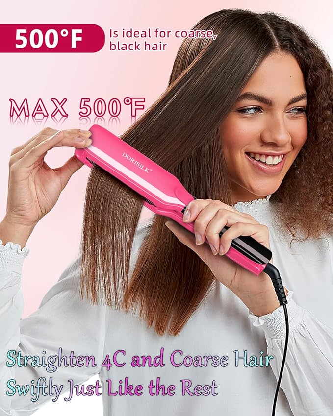 DORISILK 500 Degree High Temp Professional Hair Straightenr  Ceramic 1.75 Inch Wide Flat Iron 2 in 1 Hair Straightener and CurlerPlasma Hair Straightener Get Frizz-Free and Shiny (Hot Pink)