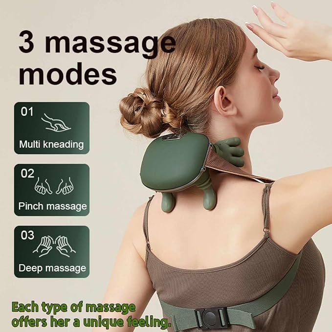 Bionic Heated Massager Master Tissue Shiatsu Electric Massage for ShoulderMassage Neck with 4D Kneading Ergonomic Hand-Like Design for a Professional-Grade Soothing Experience (Green)