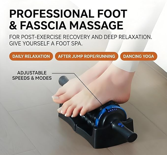 Electric Rolling Percussion Massager Hands-Free Base Deep Tissue Muscle Massager and Back Roller5-Speed Rechargeable Muscle Roller Stick for Legs Foot &amp Calf Massager (Gray)