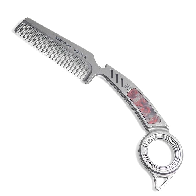 Titanium Comb with Fidget Ring EDC Grooming Tool for Men Mustache Comb Can DIY Tritium Tubes(Not included)