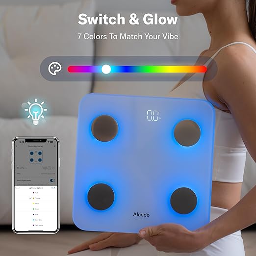 Alcedo Smart Body Fat Scale Digital Scale with BMI Fat Percentage Muscle Mass Color-Changing with Weight Variation 400 lb Bluetooth