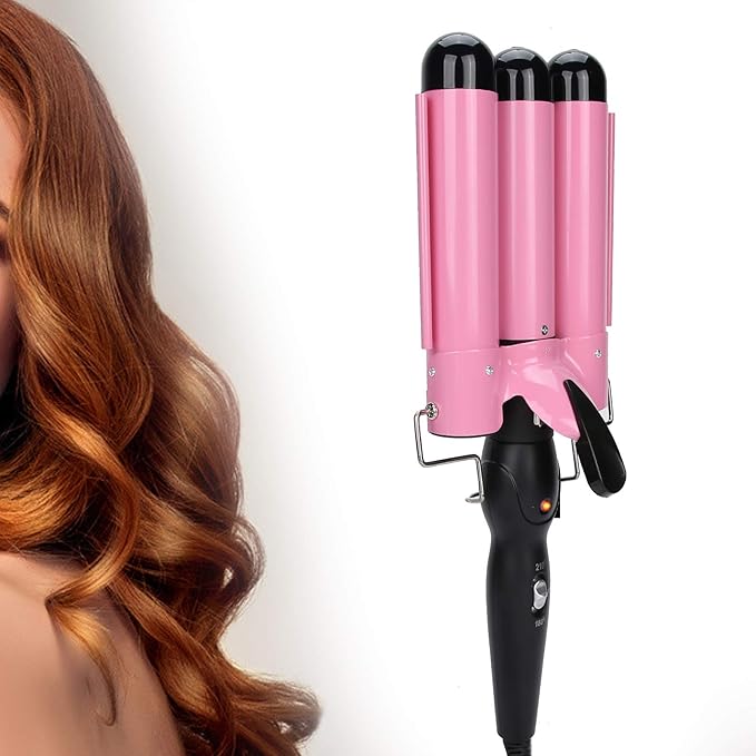 3 Curling Iron Wand 1 Inch Ceramic Tourmaline Triple Barrels Hair Crimper Beach Waving Styling Tools with Temperature Adjustment and Dual Voltage for All Hair