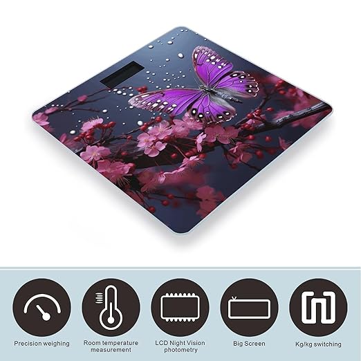 Digital Bathroom Scale for Body Weight Scale with Bright LCD Display High Accuracy Step-On Technology Auto On/Off Purple Plum Butterfly Digital Scales 400 Lbs /180kg