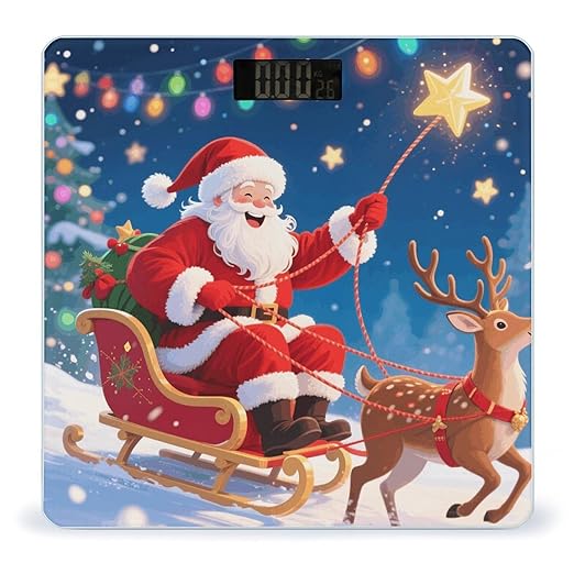 Digital Bathroom Scale for Body Weight Scale with Bright LCD Display High Accuracy Step-On Technology Auto On/Off Christmas Santa Claus Digital Scales 400 Lbs /180kg