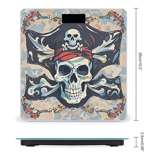 Pirate Flag Skull Scale for Body Weight Highly Accurate Digital Bathroom Body Scale Digital Bathroom Scales for People Anti-Slip Large LCD Display Smart Scales