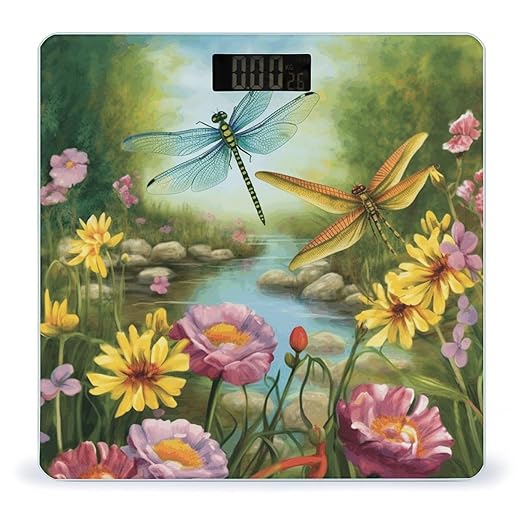 Dragonfly Garden Spring Bathroom Scale for Body Weight Bathroom Digital Electronic Weighing Scale with Back Lit LED Display Sturdy Tempered Glass Weight Watchers Scales 400lb