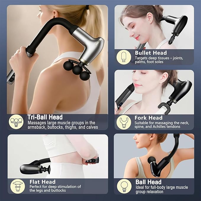 Massage Gun with Upgraded Extension Handle Massage Gun Deep Tissue - Back Massager for Pain Relief Deep Tissue Muscles/Neck/Shoulders/Waist/Legs Massager 5 Replaceable Heads &amp 9 Speed Levels
