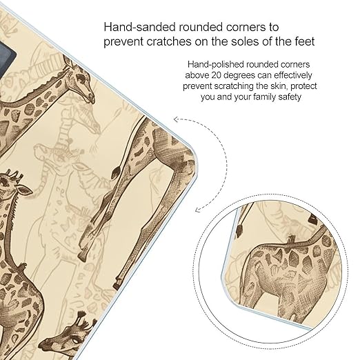 Digital Bathroom Scale for Body Weight Scale with Bright LCD Display High Accuracy Step-On Technology Auto On/Off Hand Drawn Giraffes Digital Scales 400 Lbs /180kg