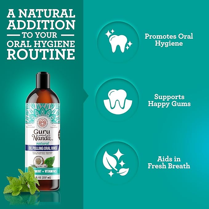 GuruNanda Fresh Start Oral Care Bundle – 70ct Disposable Pre-Pasted Toothbrushes &amp 8oz CocoMint Oil Pulling for Easy Refreshing Oral Hygiene
