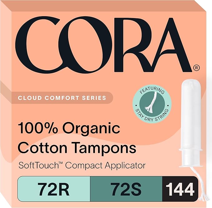 Cora Organic Feminine Care | Applicator and Non-Applicator Tampon Packs | Ultra-Absorbent Unscented Natural Non-Toxic | 72 Regular 72 Super 72 Super Plus Tampons | Bundle Pack
