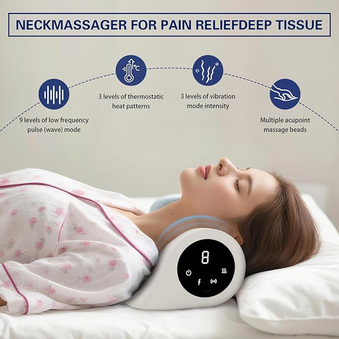 Neck Massager with Vibration Function 3 Modes Neck and Shoulder Relaxer Pillow with Heat 26°Angle Cervical Traction Device Massager with Heat for Pain Relief Deep Tissue