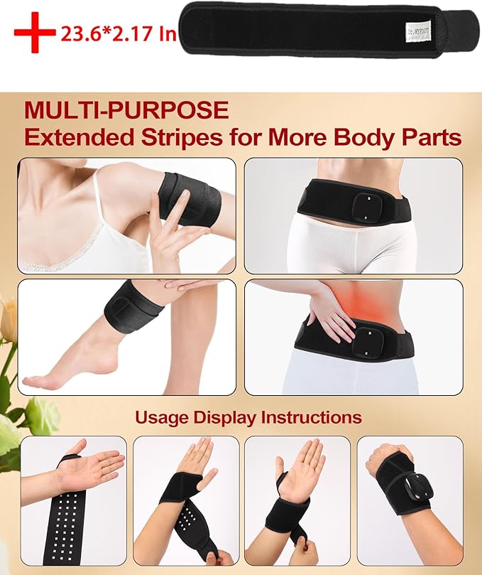 Red Light Therapy Belt with Heat &amp Vibration Massage Extended 60cm Band for Neck Back Thigh &amp Wrist Versatile Therawrap for Muscle Recovery &amp Full Body Relief FDA Cleared