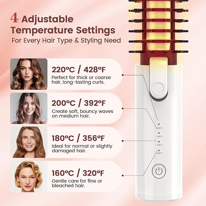 Youbella Cordless Hair Curling Iron Brush Portable Travel Hair Curler Mini 1.5″ Heated Round Brush 3-in-1 USB Rechargeable Straightening Wand for Styling &amp Smoothing 200 Million Ionic Care Wh