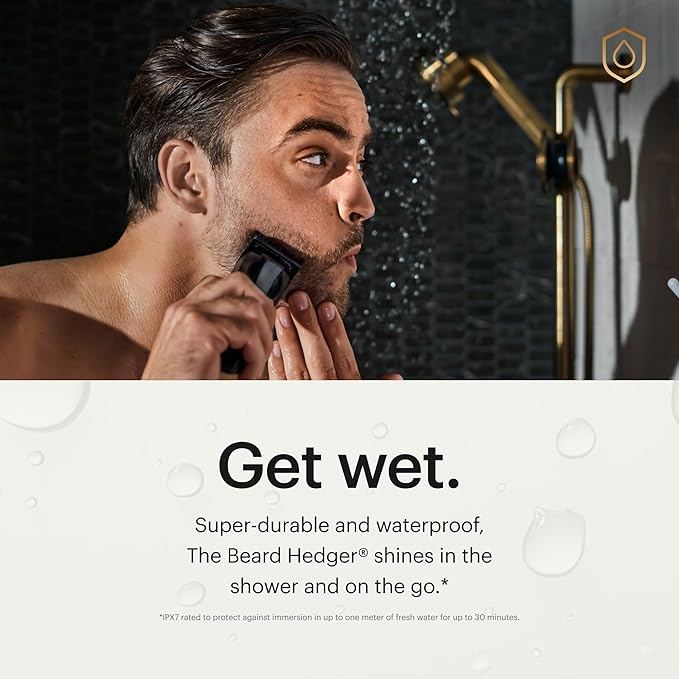 MANSCAPED® The Beard Hedger® Men's Premium Beard Trimmer 20 Length Adjustable Blade Wheel Stainless Steel T-Blade for Precision Facial Hair Trimming Cordless Waterproof Wet/Dry Clipper