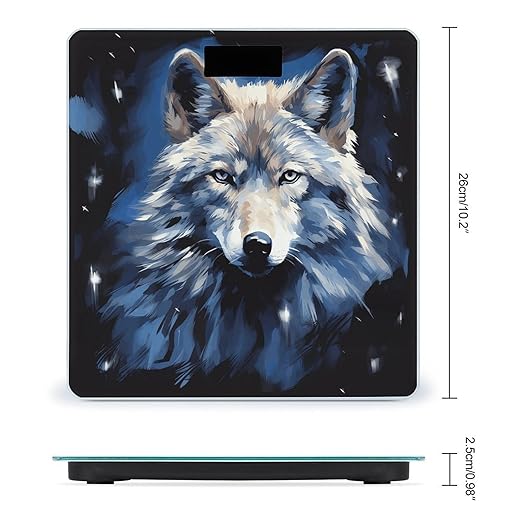 Wolf Head on Blue Background Bathroom Scale Rounded Smart Scale for Body Weight Automatic Power On/Off Weight Scales Accurate Bathroom Digital Scales for Pet Home Bedroom Kitchen