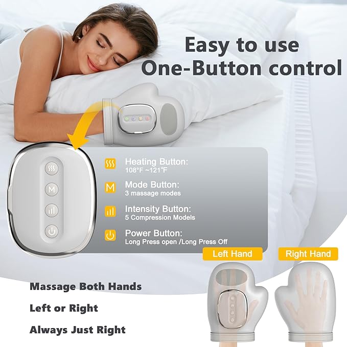 2026 NEW Hand Massager with Heat and Compression Hand Massager with 3 Temps (108°F ~ 121℉) 5 Strengths 3 Massages for Arthritis Wrist &amp Carpal Tunnel Relief Hand Massage Gift for Women/Men