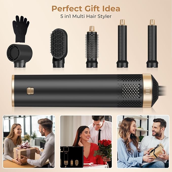 5 in 1 Blow Dryer Brush Upgrade Hair Dryer Brush Set Negative Ion Air Styler Curling Wrap Air Curler Hot Air Brush Curling Iron Hair Styling Tools As A Gift for Straight/Curl/Dry/Smooth