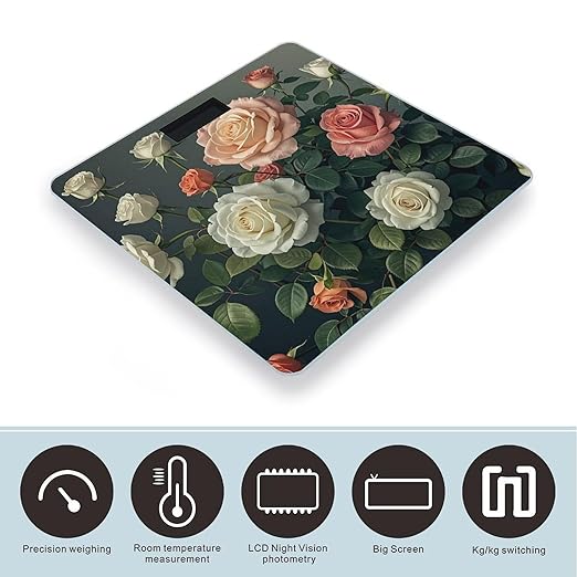 Roses Print Smart Scale for Body Weight Accurate Bathroom Scale with LED Display Digital Weight Scales Weighing Machine High Precision Scales for Bath Home