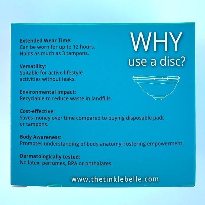 Tinkle Belle Reusable Menstrual Disc| Tampon Pad and Cup Alternative | Up to 12 Hour use | Comfortable | Includes Carrying Pouch and Cleaning Brush