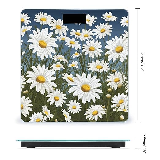 Camomile Pattern Scale for Body Weight Anti-Slip Tempered Glass Digital Bathroom Scales Clear LCD Display Weighing Scale Safe Rounded Corners Smart Scales