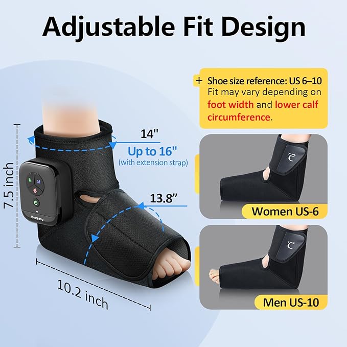 Comfytemp Air Compression Therapy Device K1007 Portable Foot Massager with Heat Cordless Ankle Massage Boot for Pain Relief and Circulation Ideal for Men Women Seniors (Fit Size 6 to 10)