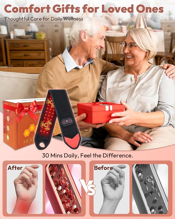 Red Light Therapy for Wrist Hands Wrap Cordless Infrared Heating Pad with Vibration for Body Arm Knee Foot Wearable Heated Wrist Massager Brace 660nm/850nm (Black)