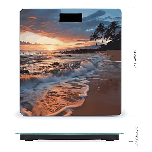 Beach Maui Hawaii Sunset Sea Waves Clouds Scale for Body Weight Safe Rounded Corners Tempered Glass Digital Bathroom Scale LED Display 400lb Capacity Weight Scales with High Precision Sensors