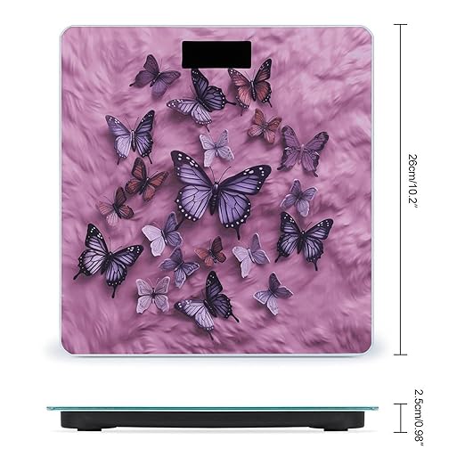 Butterflies are on Purple Background Scale for Body Weight Digital Bathroom Scale Precision Smart Weighing Scales with Clear LED Display Accurate High Precision Scales Weighing Machine