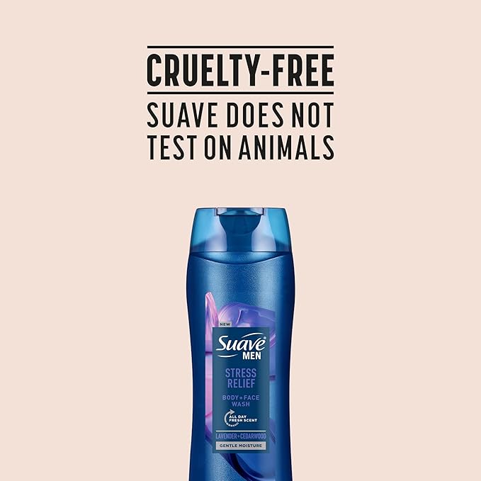 Suave Men’s Stress Relief Body + Face Wash Gentle Moisture with Lavender &amp Cedarwood All Day Fresh Scent 18 oz 6 Pack