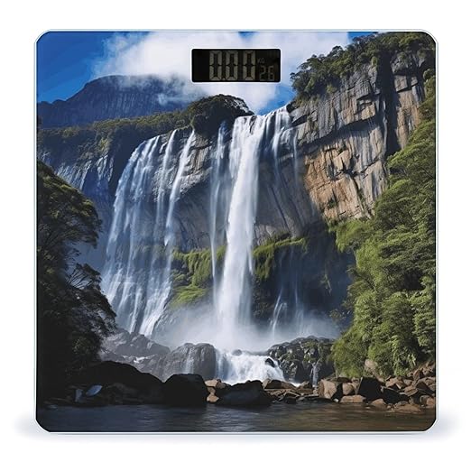Beautiful Waterfall Digital Bathroom Scale for Body Weight Weighing Scale with Backlit LCD Display High Precision Measurements &amp Measures Weight Up to 180kg