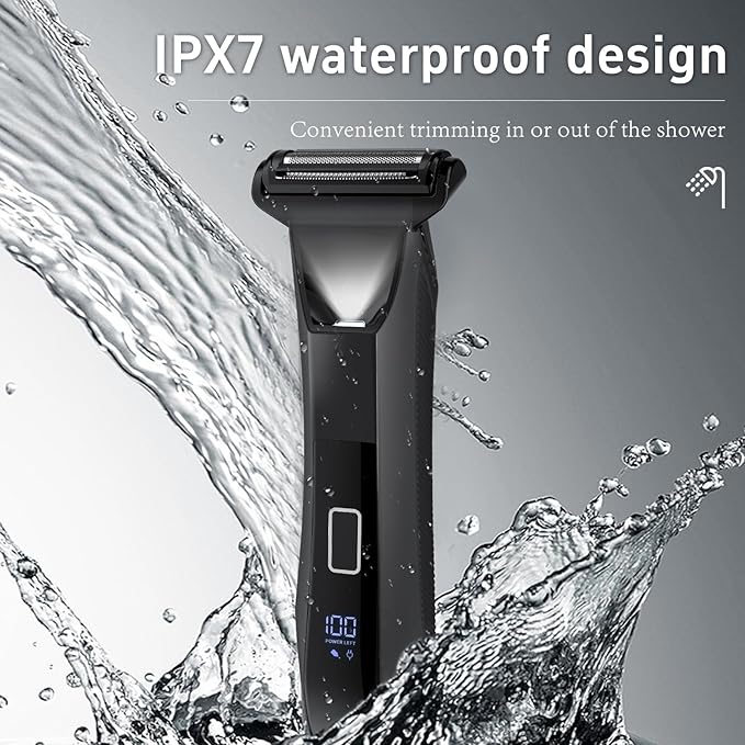Body Trimmer for Men Groin &amp Body Hair Trimmer Ball Foil Shaver Nose Hair Clippers 3 in 1 Men's Waterproof Wet/Dry Groomer with Travel Case &ampTravel Lock LED Display Black